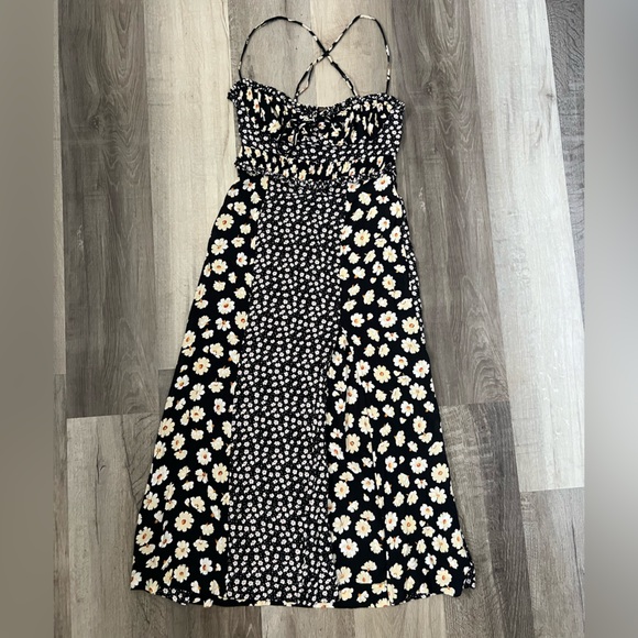 Free People Tigerlily Criss-cross Drawstring Midi Dress Black White Sz XS - Picture 4 of 9